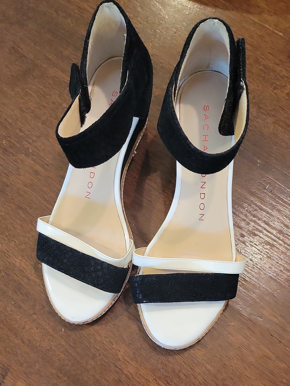 Sacha London Ankle Strap  Open-Toe Wedge Heels Black/White